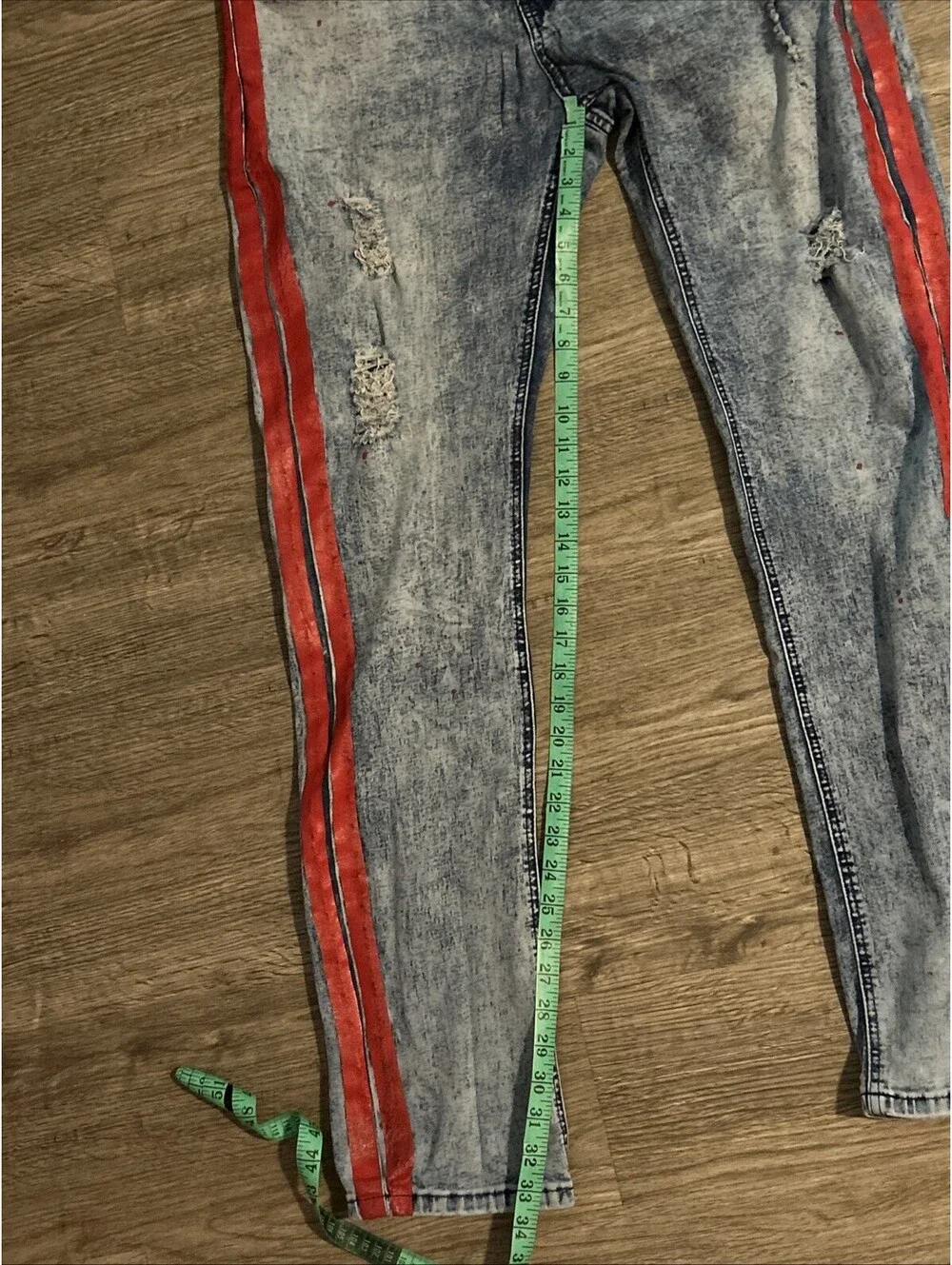 Blind Trust Mens Stretch Paint Splash Jeans Orange Side Stripes Sz. 40/34